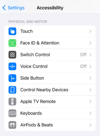 Setting up motor accessibility options